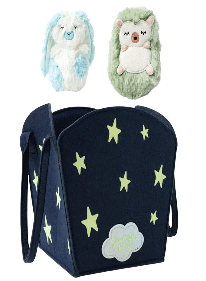 Slumberkins Glow in The Dark Tote with Hedgehog Mini Plush & Sky Bunny Mini Plush - Holiday Basket with Cuddly Plush Toys for Kids - Encourages Confidence & Imaginative Play - Image 1